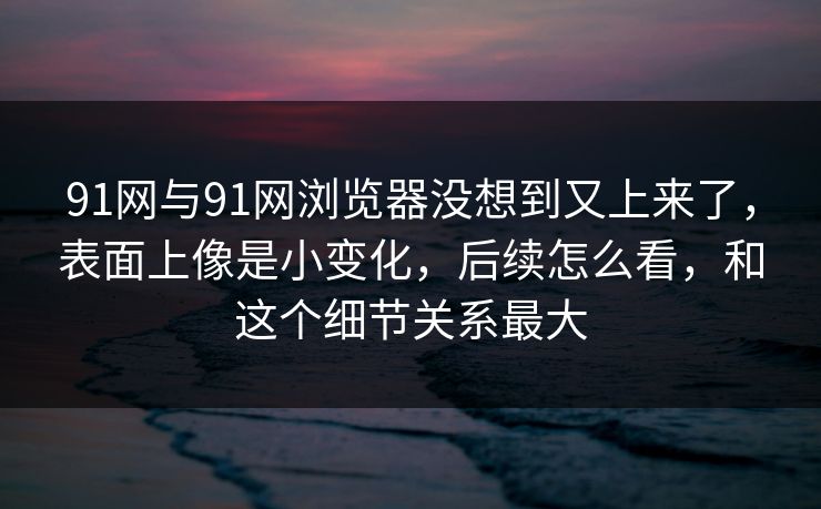 91网与91网浏览器没想到又上来了，表面上像是小变化，后续怎么看，和这个细节关系最大  第1张
