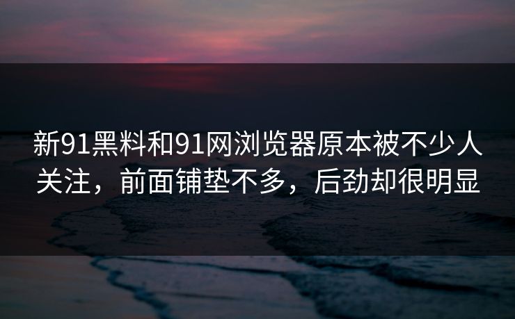 新91黑料和91网浏览器原本被不少人关注，前面铺垫不多，后劲却很明显  第1张